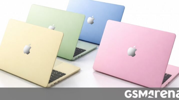 Render MacBook terbaru dengan pilihan warna pastel seperti pink dan light yellow yang memiliki bodi aluminium ramping nan elegan.