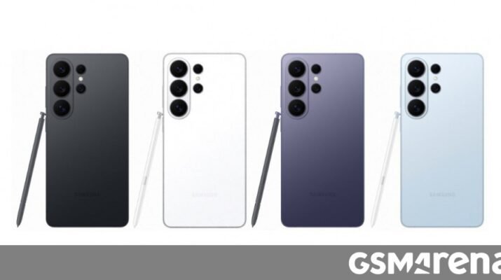 Render Samsung Galaxy S26 Ultra dalam balutan warna Pink Gold dan Silver Shadow yang elegan di atas meja marmer mewah.