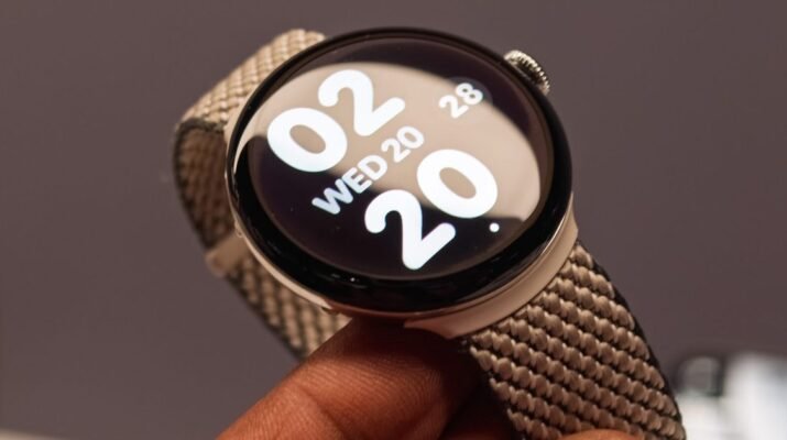 Seseorang memakai Samsung Galaxy Watch di pergelangan tangan yang sedang menampilkan layar merah peringatan gempa bumi