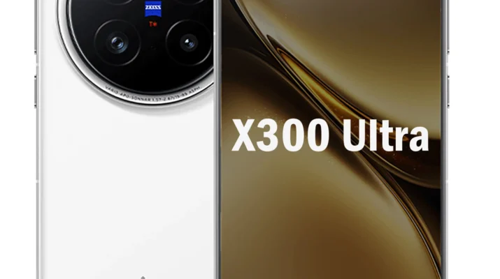 Satu ponsel Vivo X300 Ultra di meja kerja, dengan logo vivo dan kamera utama terlihat jelas. Fokus pada kemampuan audio dan peningkatan hardware yang disebutkan.